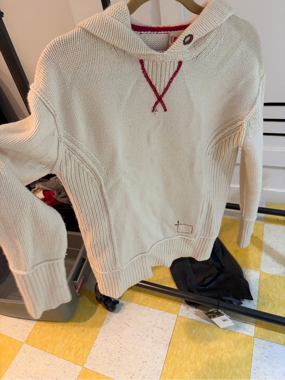 GAP Cream Hoodie Sweater with Red Stitch Details